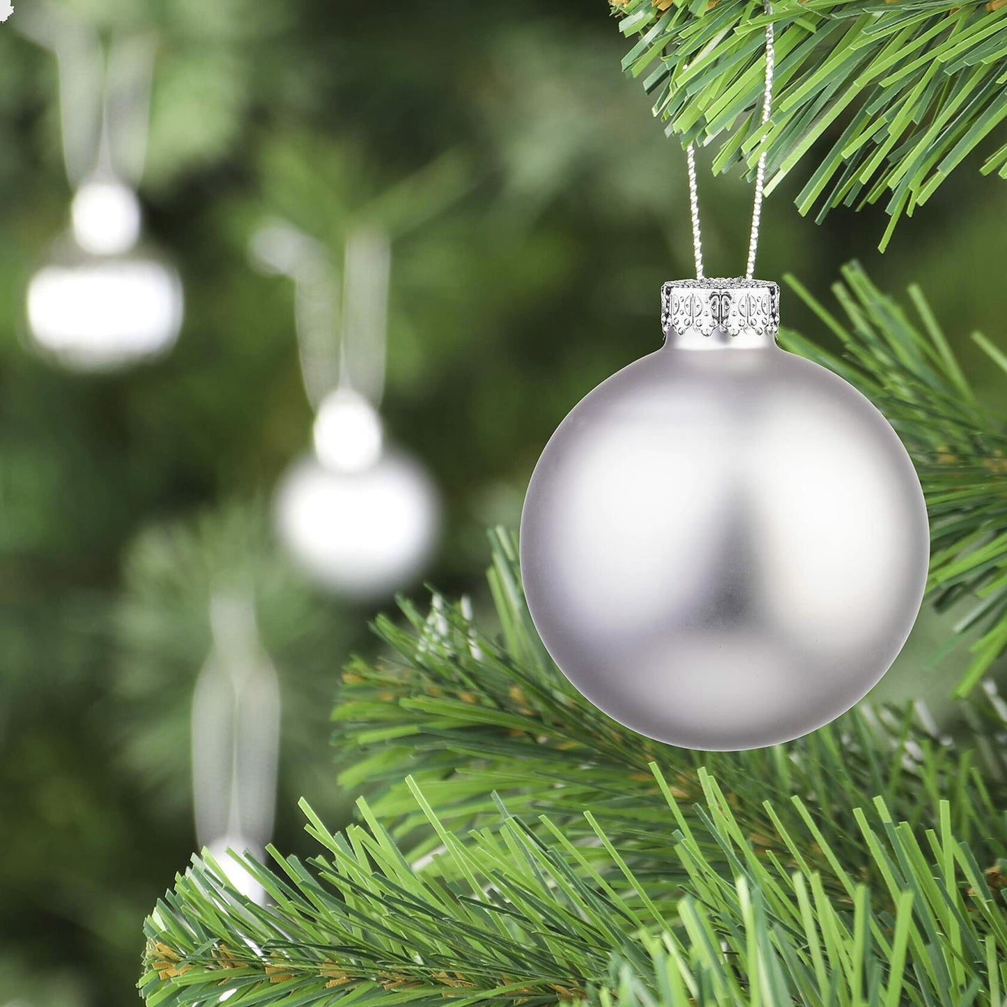 18PCS 1.8inch(45mm) Glass Christmas Ball Ornaments , Decorations, (Silver)