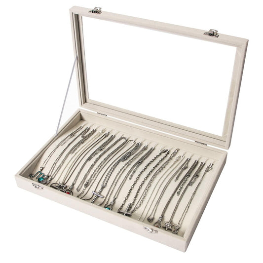 20 Hooks Necklace Organizer Holder Display Case Box, Jewelry Storage - Beige