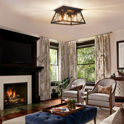 4-Light Flush Mount Ceiling Light- Bulb NOT Included, Industrial Close - Black