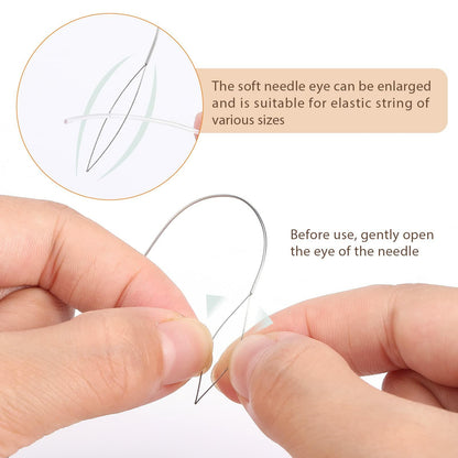 4 Pieces Large Eye Curved Beading Needles with Handle,5.3" Stainless Bead Needle