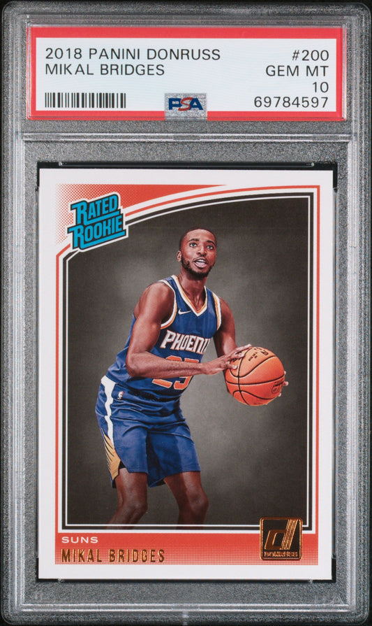Graded 2018 Panini Donruss Mikal Bridges #200 Rookie RC Basketball Card PSA 10 Gem Mint