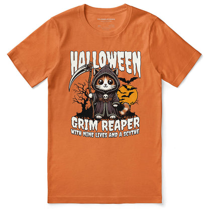 Grim Reaper Halloween Cat T-Shirt