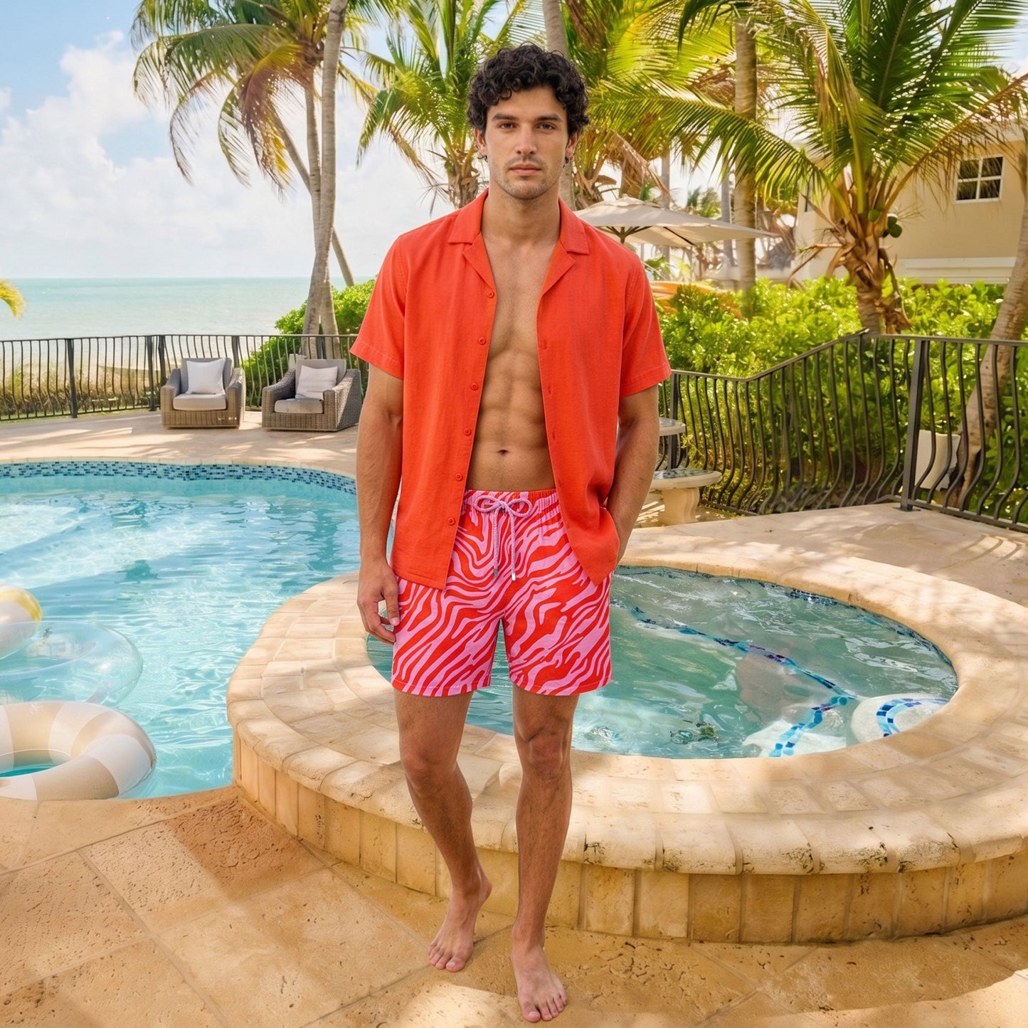 Coral Men's Button Down Resort Shirt, Modern Fit