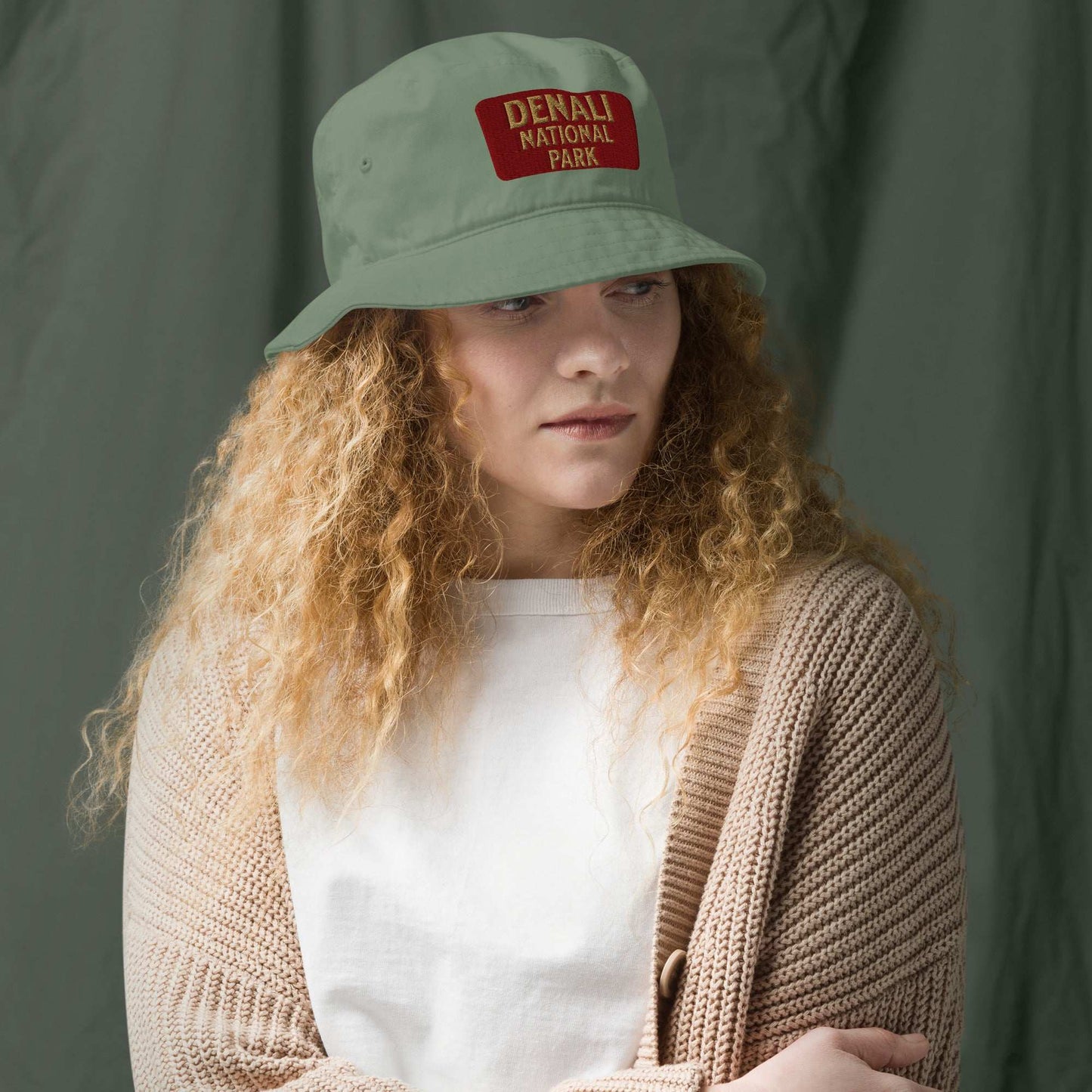 Denali National Park Sign Organic Embroidered Bucket Hat