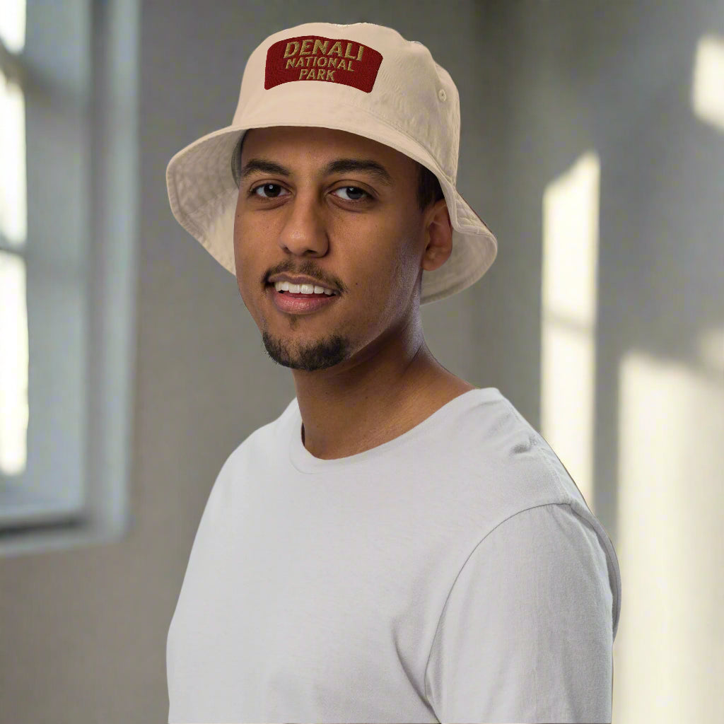 Denali National Park Sign Organic Embroidered Bucket Hat