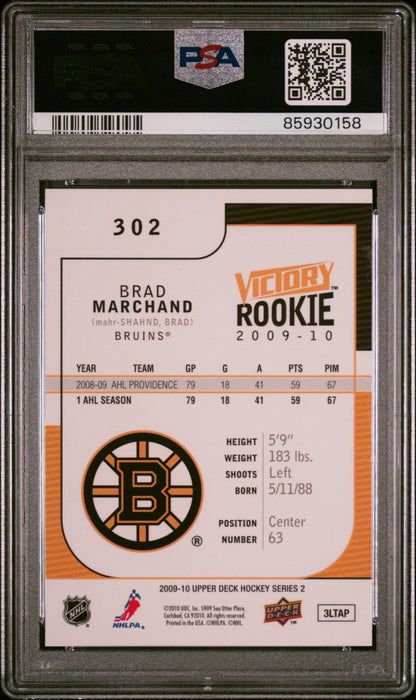 Graded 2009 Upper Deck Victory Brad Marchand #302 Rookie RC Hockey Card PSA 10 Gem Mint