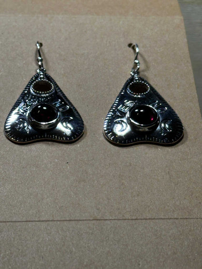 Garnet Planchette Earrings - Sterling Silver
