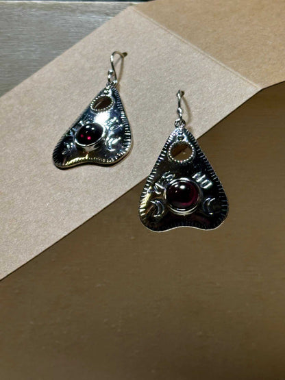 Garnet Planchette Earrings - Sterling Silver
