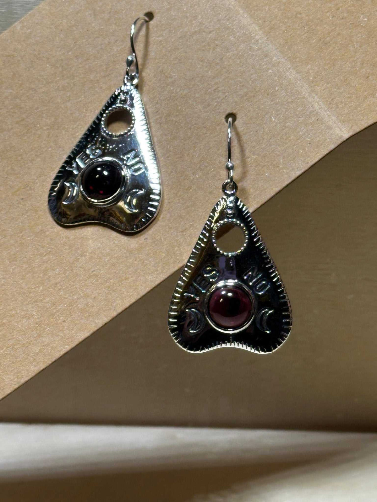 Garnet Planchette Earrings - Sterling Silver