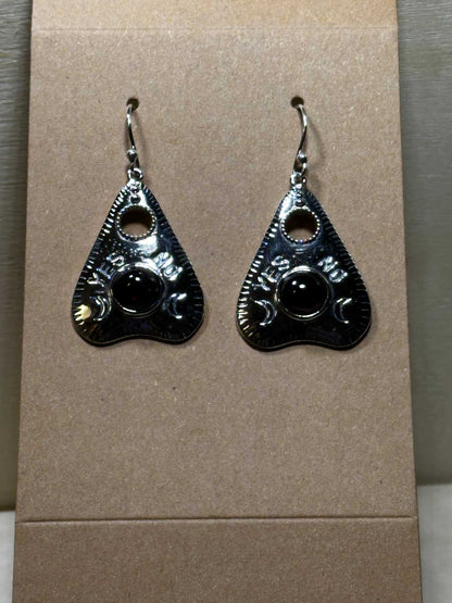 Garnet Planchette Earrings - Sterling Silver