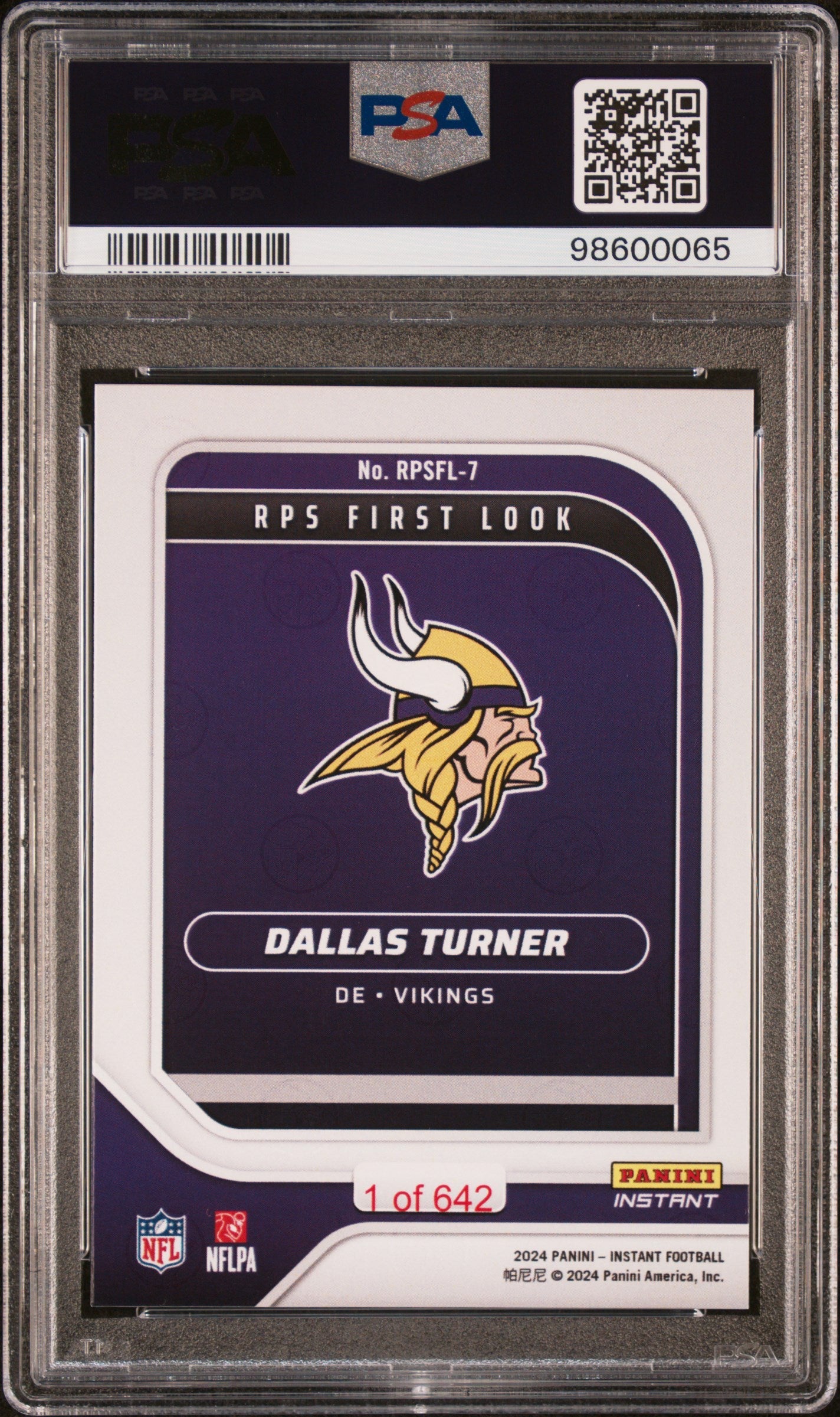 Graded 2024 Panini Instant NFL Dallas Turner #RPSFL7 RPS First Look Rookie RC Football Card PSA 8 Near Mint