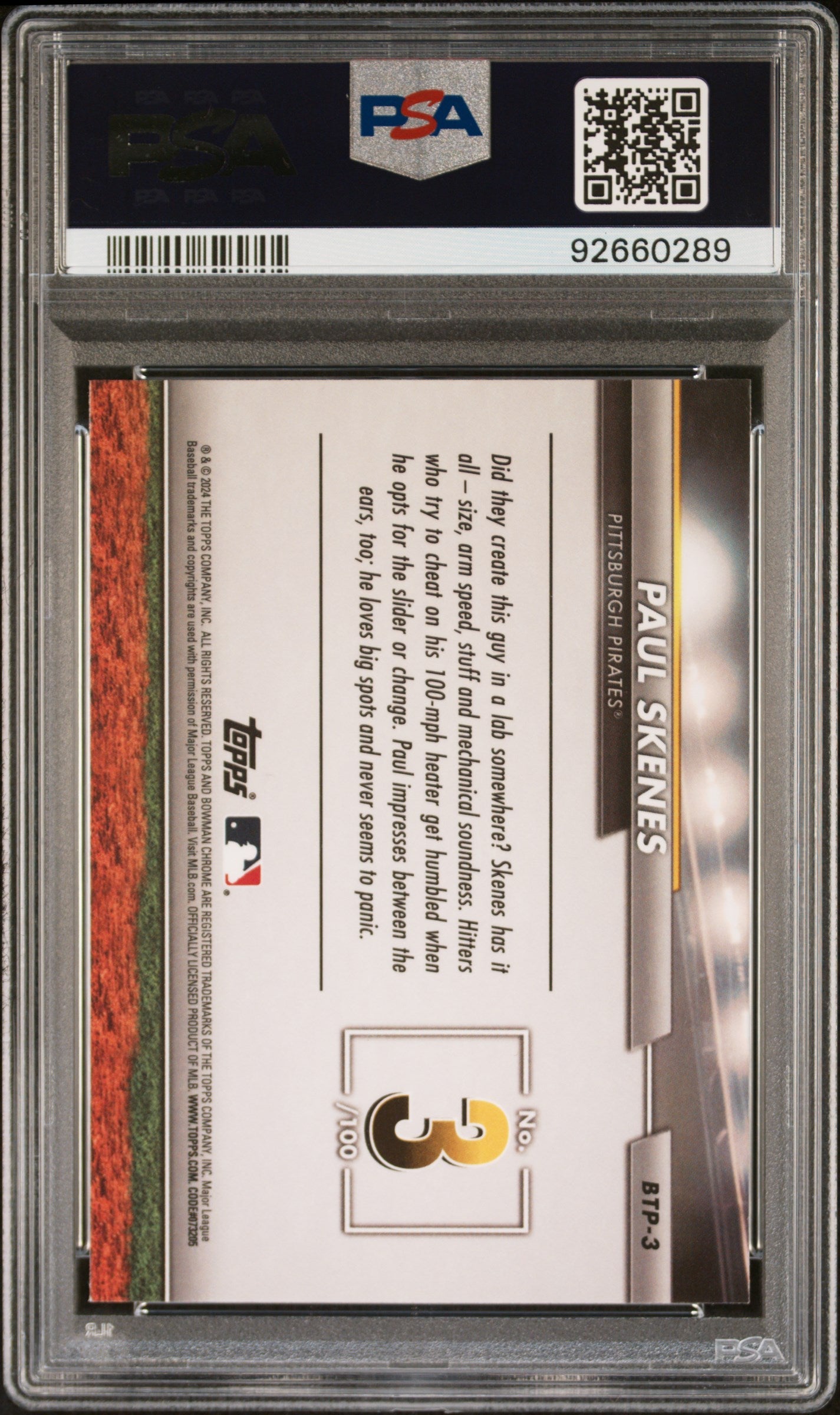 Graded 2024 Topps Bowman Paul Skenes #BTP3 Scouts Top 100 Rookie RC Baseball Card PSA 10 Gem Mint