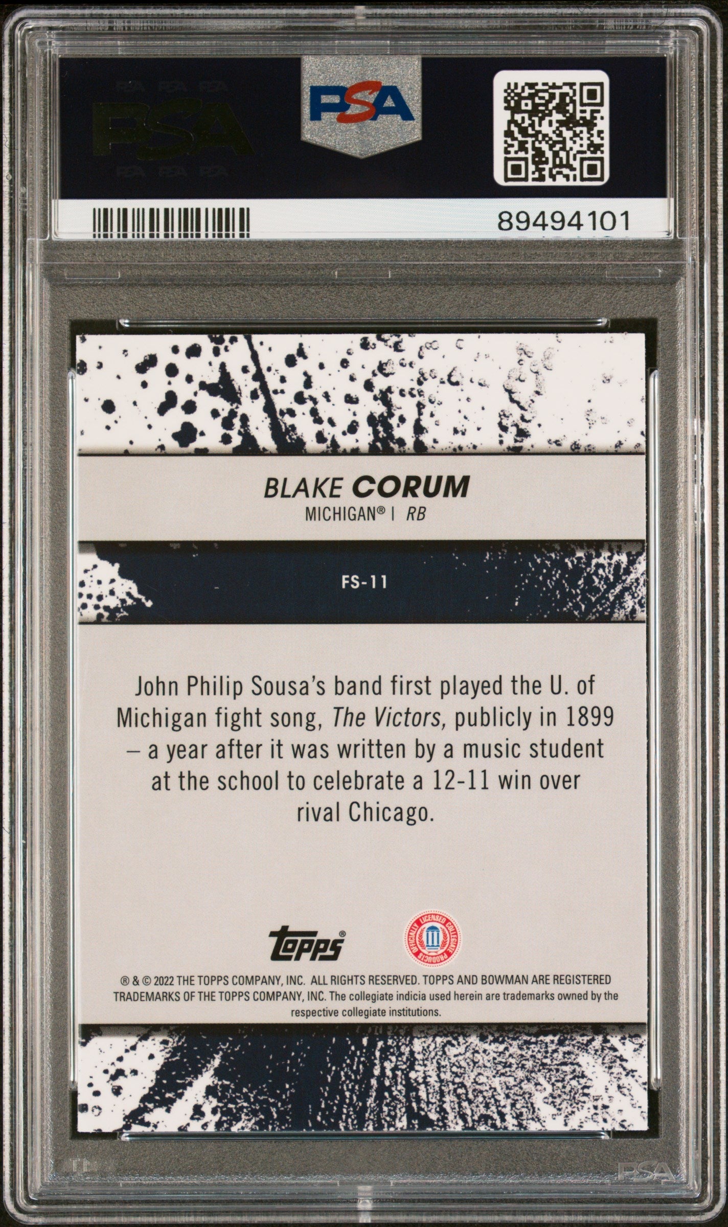 Graded 2022 Topps Bowman Best University Blake Corum #FS11 Fight Song Rookie RC Football Card PSA 10 Gem Mint