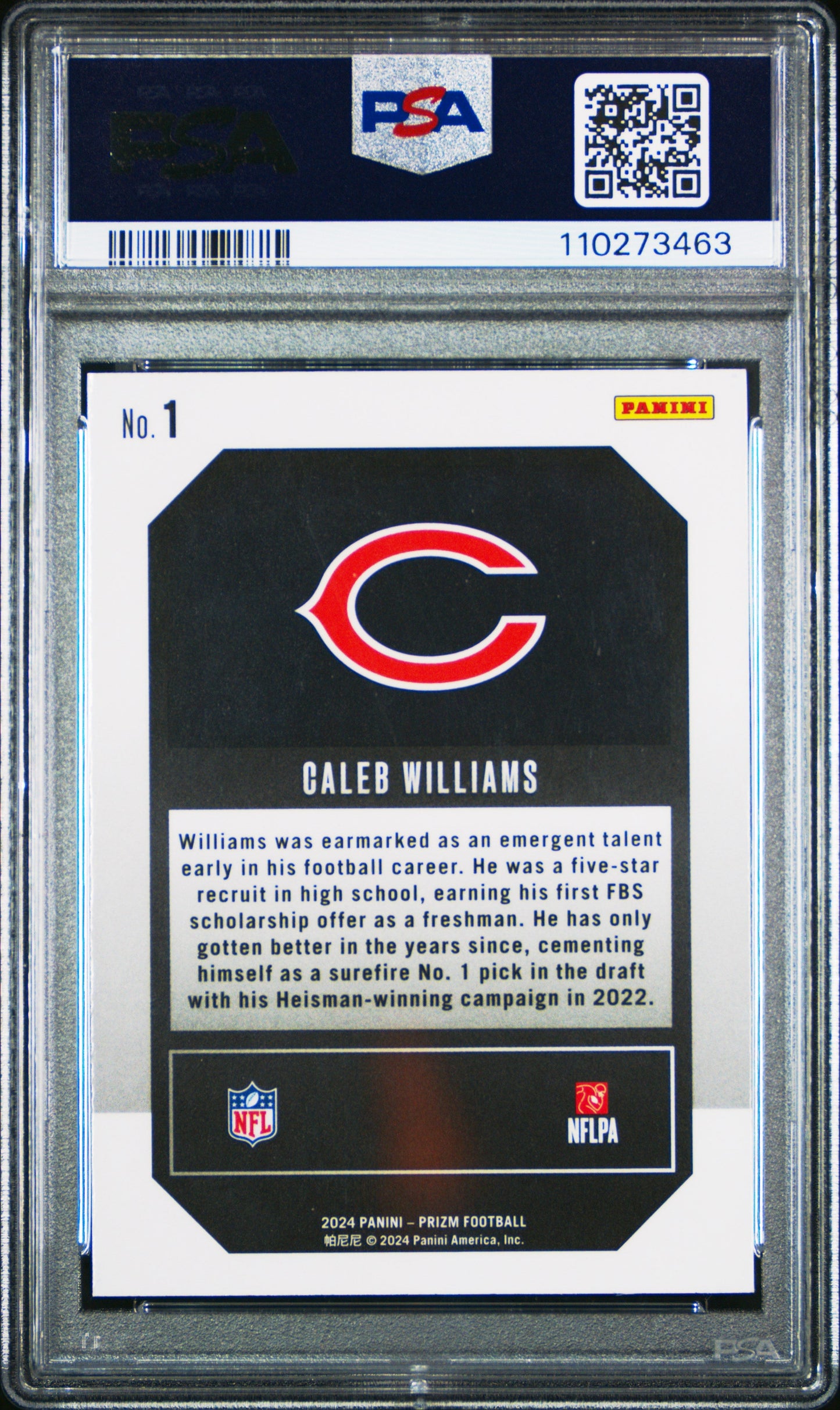 Graded 2024 Panini Prizm Caleb Williams #1 Emergent Rookie RC Football Card PSA 10 Gem Mint
