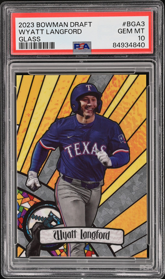 Graded 2023 Topps Bowman Draft Wyatt Langford #BGA3 Glass Rookie RC Baseball Card PSA 10 Gem Mint