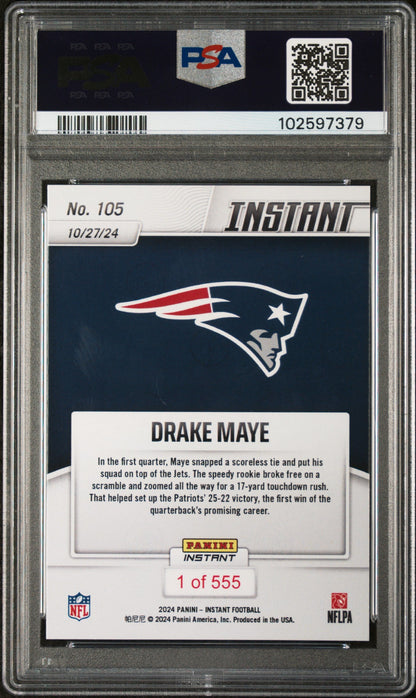 Graded 2024 Panini Instant NFL Drake Maye #105 Rookie RC Football Card PSA 9 Mint