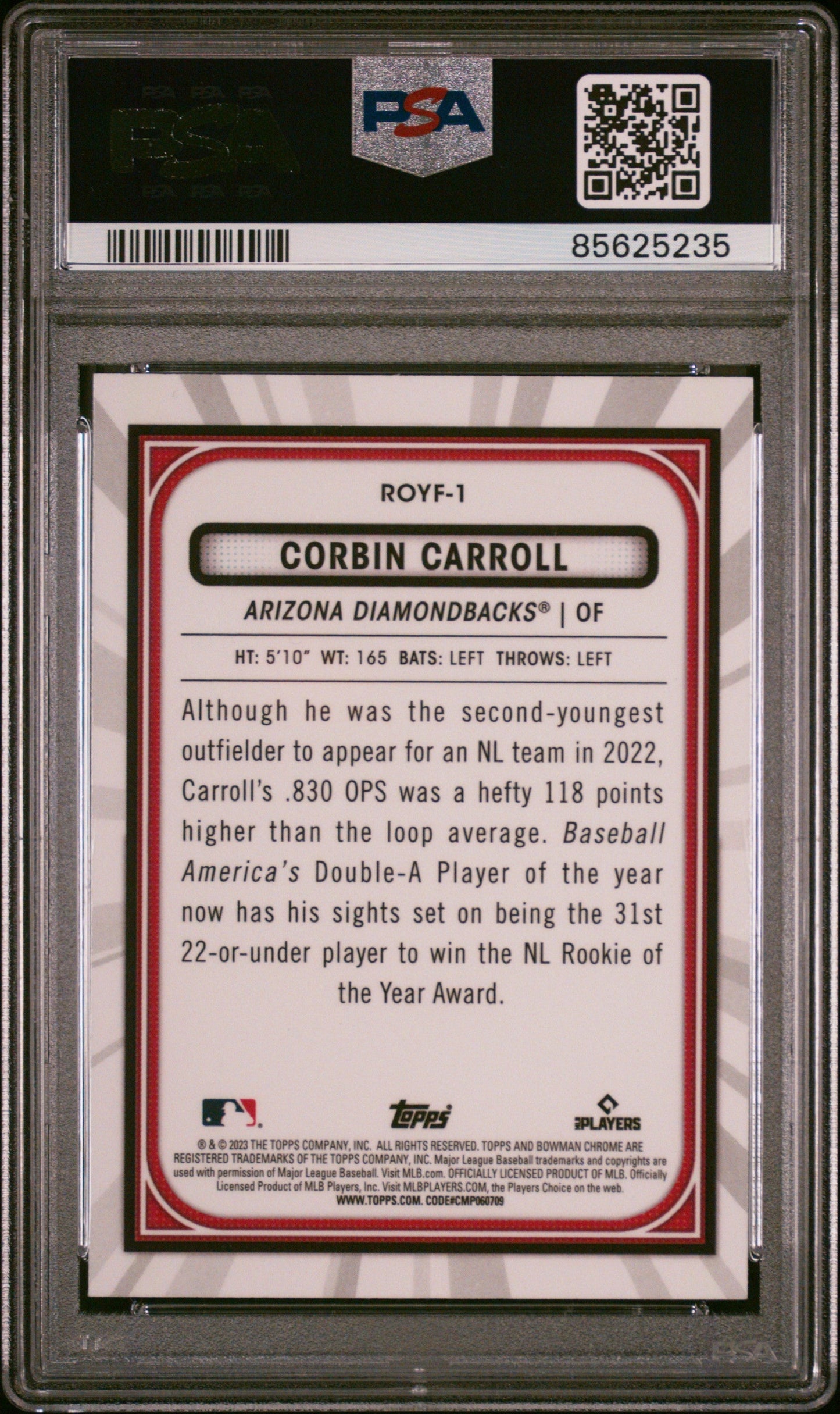 Graded 2023 Topps Bowman Corbin Carroll #ROYF1 Rookie of the Year Favorites Rookie RC Baseball Card PSA 10 Gem Mint