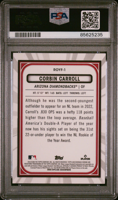 Graded 2023 Topps Bowman Corbin Carroll #ROYF1 Rookie of the Year Favorites Rookie RC Baseball Card PSA 10 Gem Mint