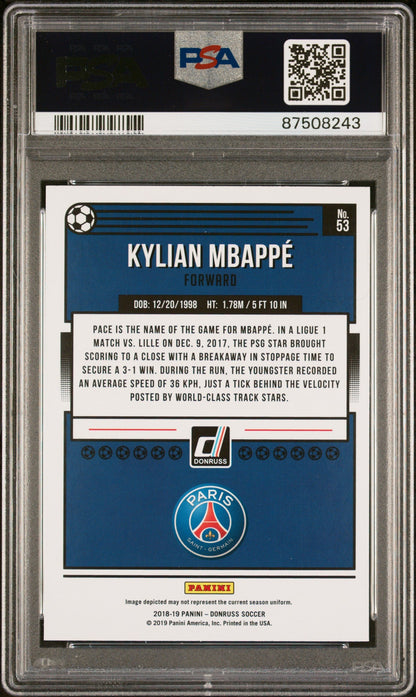 Graded 2018 Panini Donruss Kylian Mbappe #53 Soccer Card PSA 10 Gem Mint