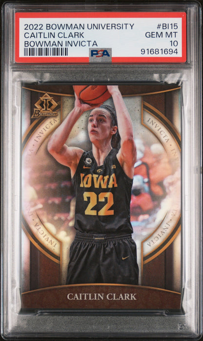 Graded 2022 Topps Bowman University Caitlin Clark #BI15 Invicta Rookie RC Basketball Card PSA 10 Gem Mint