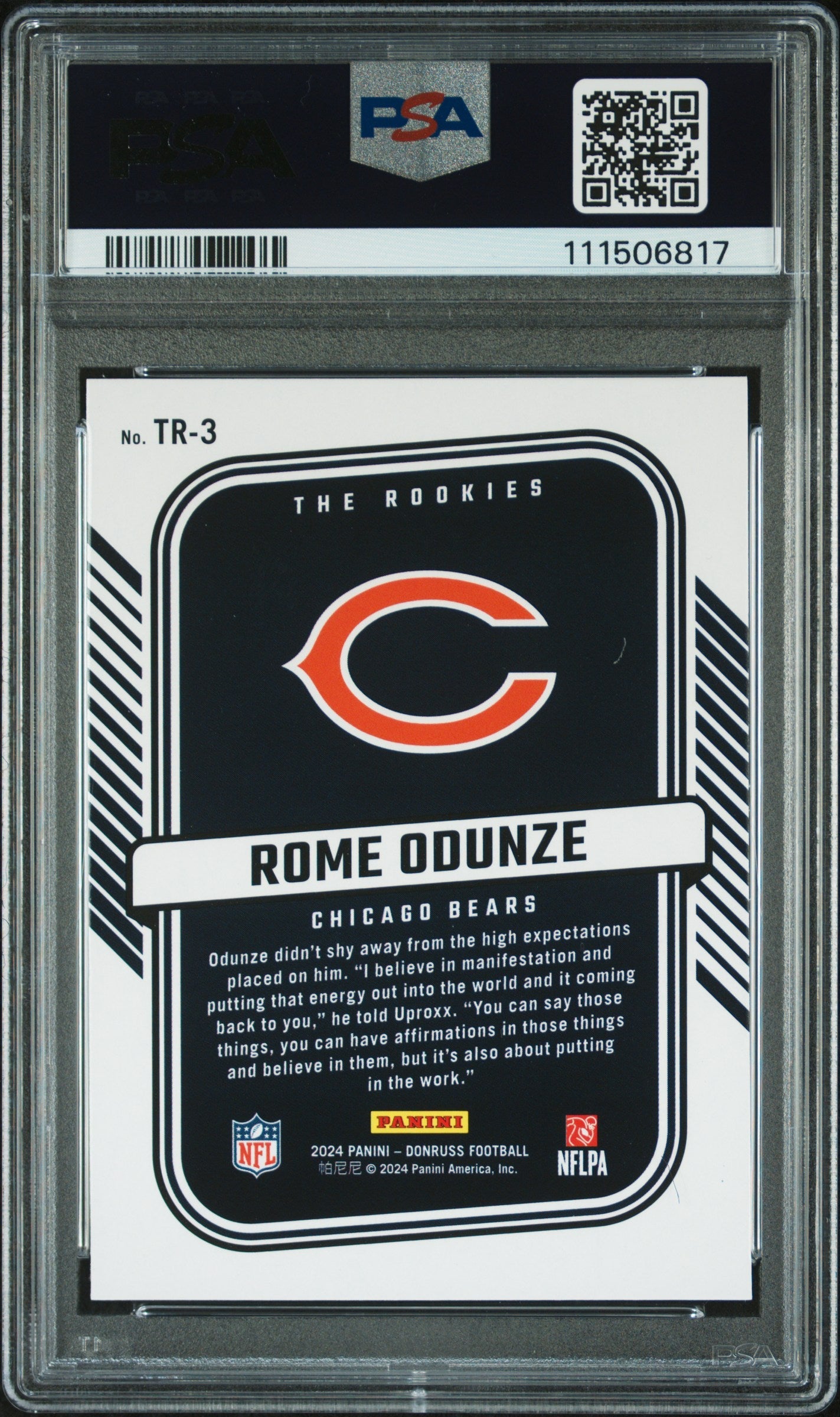 Graded 2024 Panini Donruss Rome Odunze #TR3 The Rookies Rookie RC Football Card PSA 10 Gem Mint