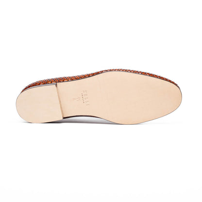 11-620-CGN PALIO Genuine Crocodile and Calfskin Basketweave Slip On, Cognac