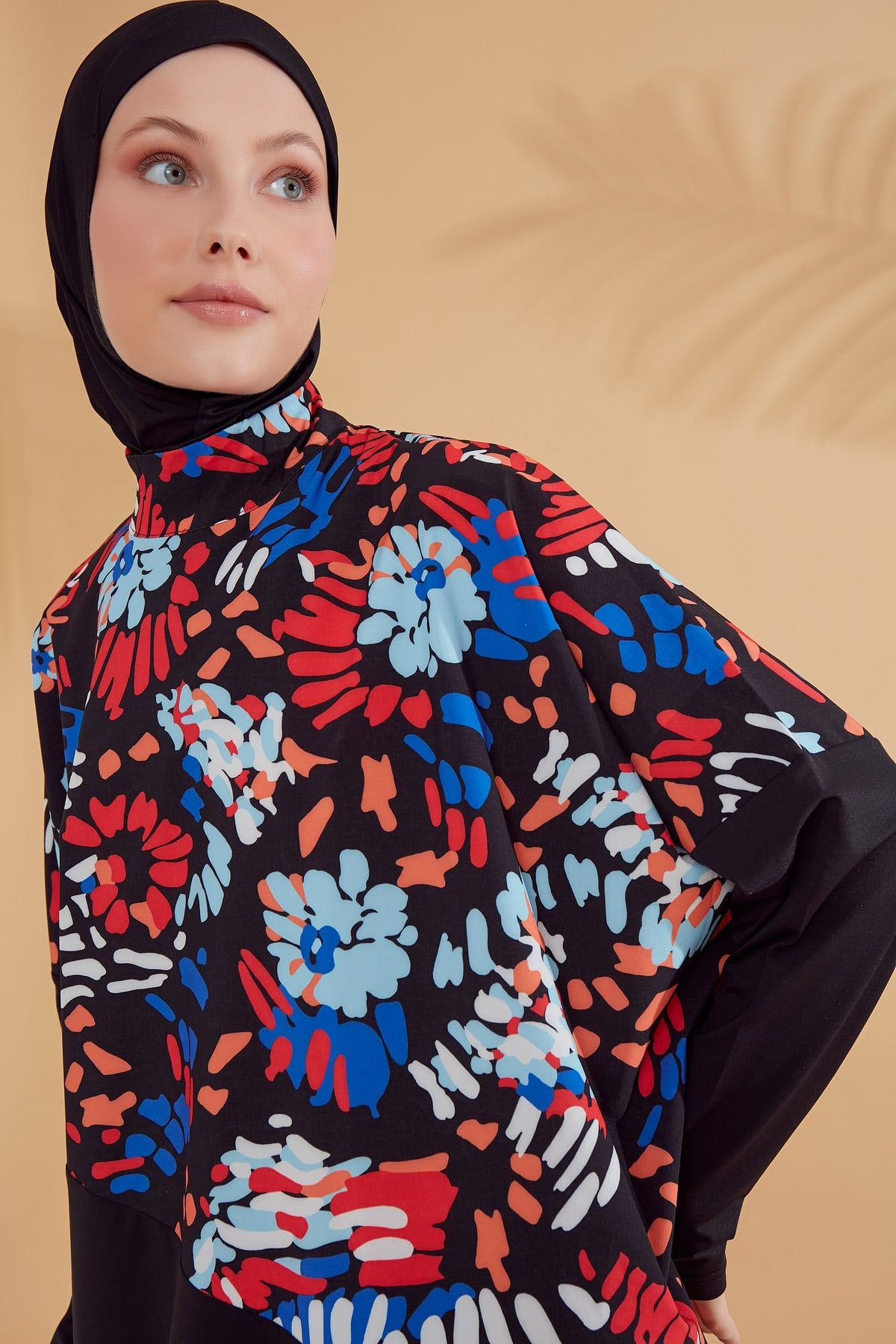 Woven Black Burkini Modest Swimwear M2313