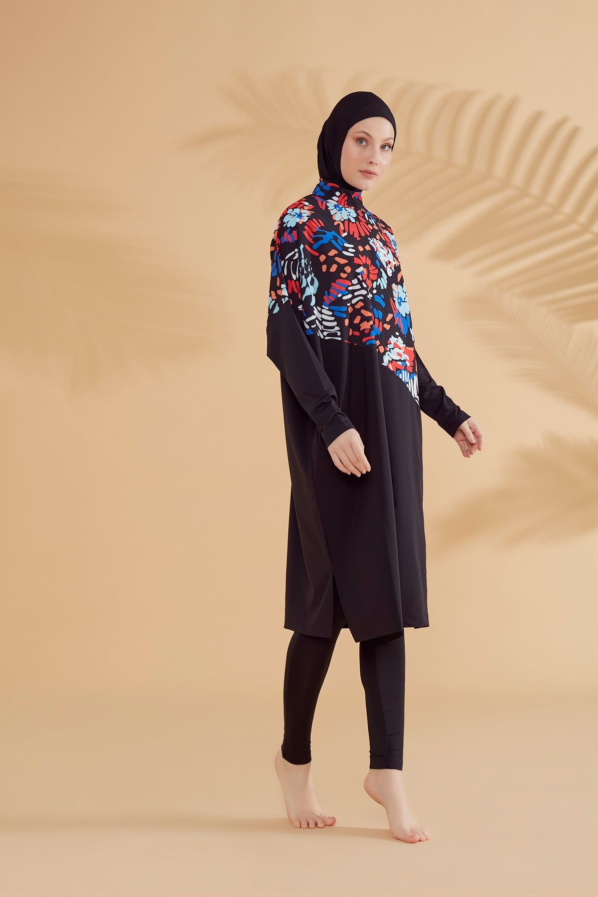 Woven Black Burkini Modest Swimwear M2313