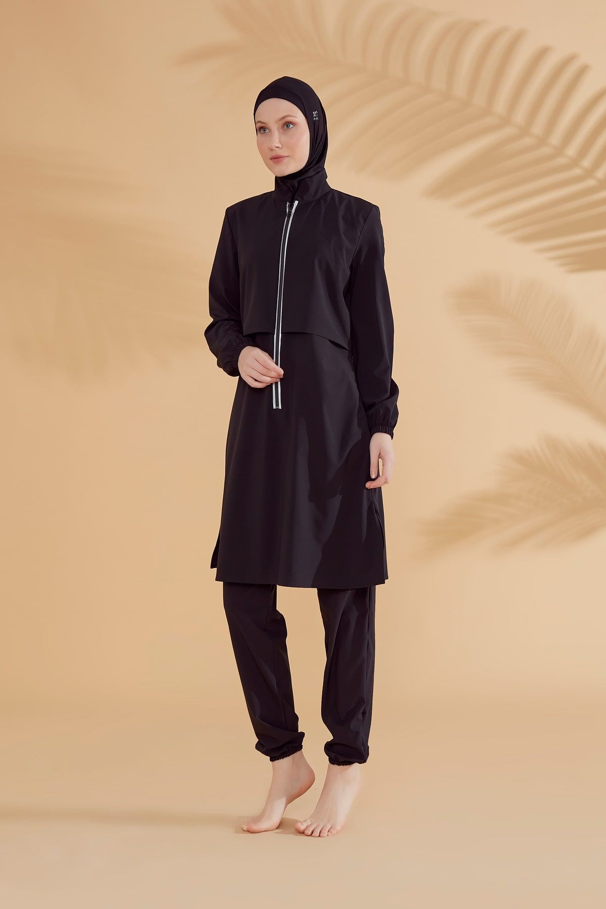 Woven Black Burkini Modest Swimwear M2314