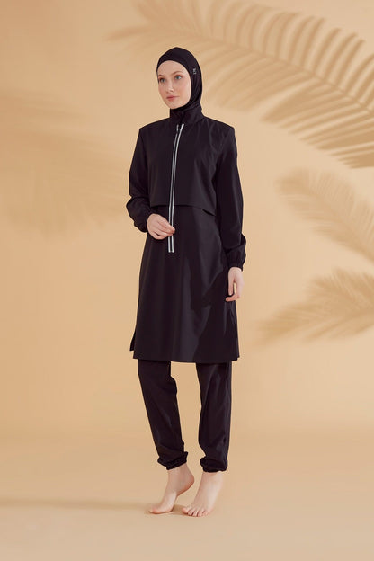 Woven Black Burkini Modest Swimwear M2314