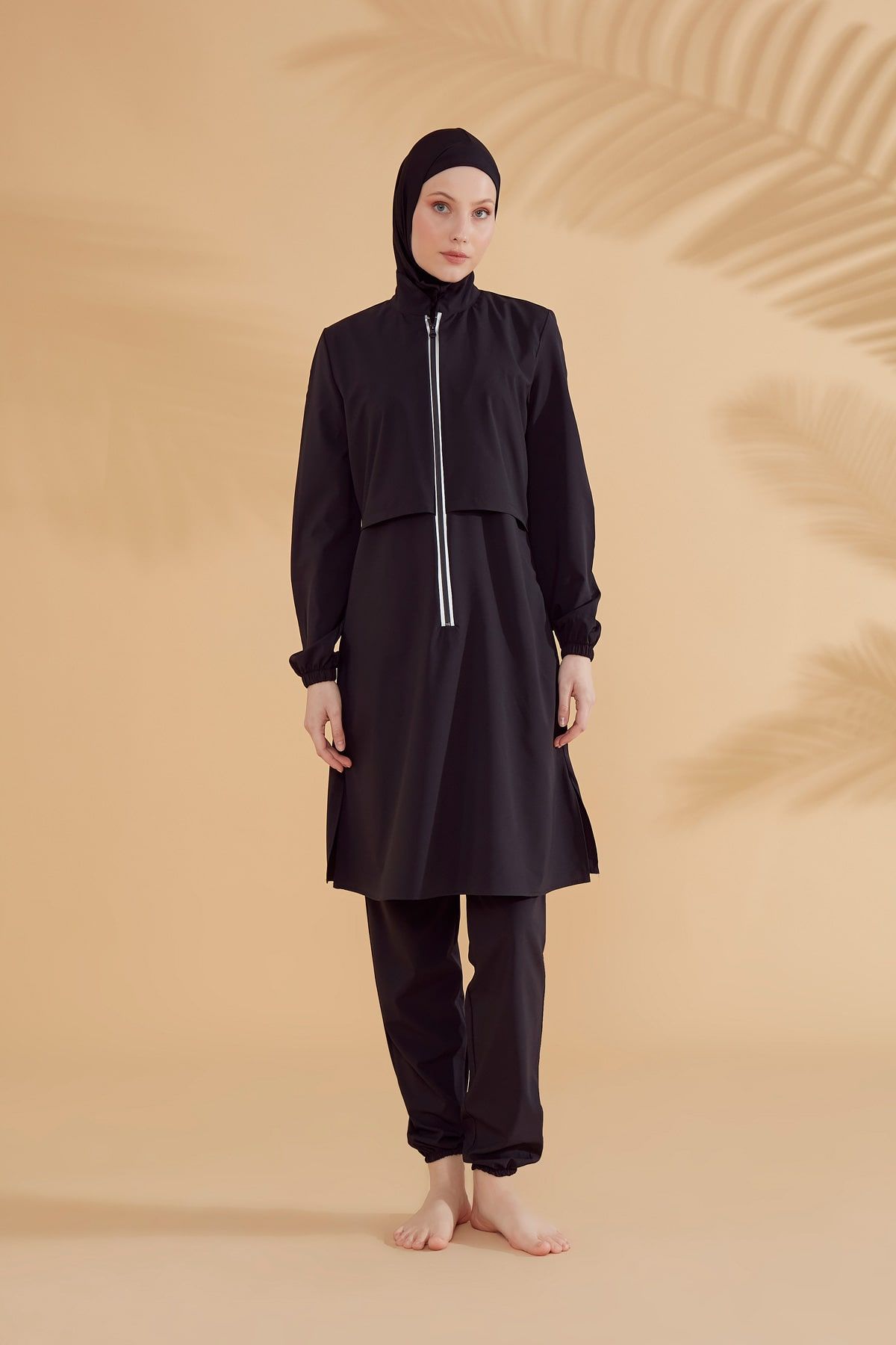 Woven Black Burkini Modest Swimwear M2314