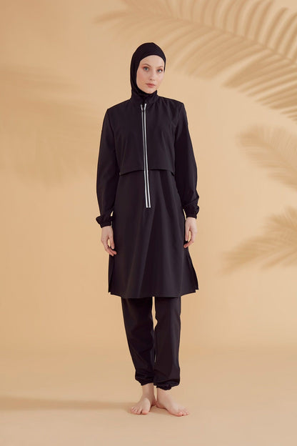 Woven Black Burkini Modest Swimwear M2314