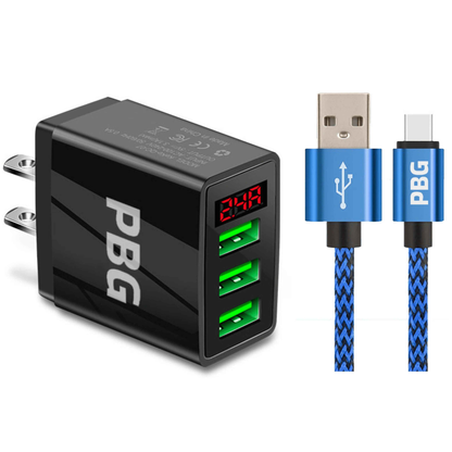 PBG 3 port LED Display Wall Charger and XL10FT Charger Compatible for Iphone Cable Bundle