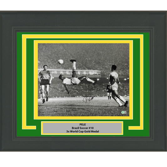 Framed Autographed/Signed Pele Brazil Soccer Futbol 16x20 Photo Bicycle Kick Beckett BAS Auto