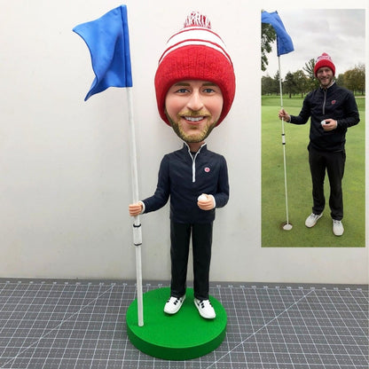 Personalized Golfer Bobblehead with Flag