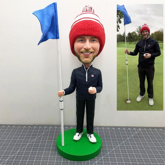 Personalized Golfer Bobblehead with Flag