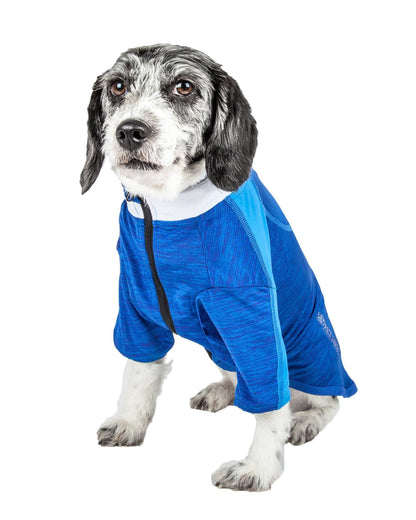 Pet Life ® Active 'Chewitt Wagassy' 4-Way-Stretch Yoga Fitness Long-Sleeve Dog T-Shirt