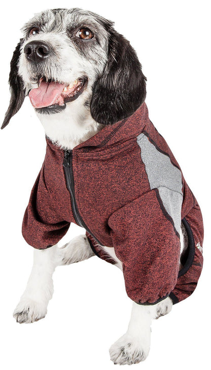 Pet Life ®  Active 'Fur-Breeze' Medium-weight 4-Way-Stretch Full Body Hooded Dog Yoga sweater