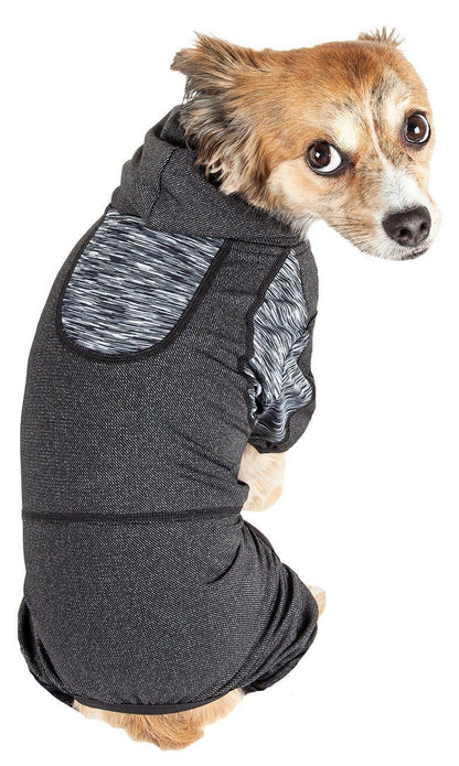 Pet Life ® Active 'Pawsterity' Mediumweight 4-Way-Stretch Yoga Fitness Dog Tracksuit Hoodie
