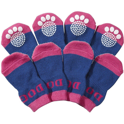 Pet Life ® Anti-Slip Rubberized Gripped Breathable Stretch Pet Dog Socks - Set of 4