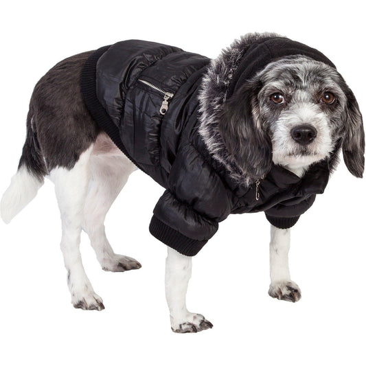 Pet Life ® Classic Metallic Fashion 3M Insulated Dog Coat Parka  w/ Removable Hood