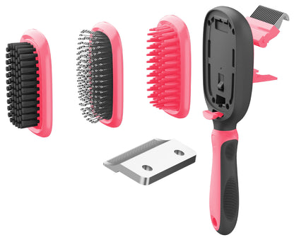 Pet Life ® 'Conversion' 5-in-1 Interchangeable Dematting and Deshedding Bristle Pin and Massage Grooming Pet Comb