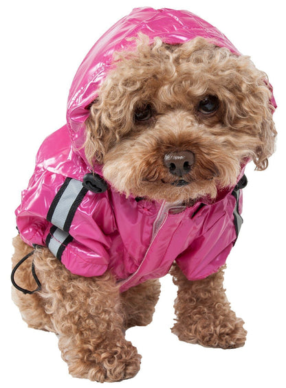 Pet Life ® 'Reflecta-Sport' Multi-Adjustable Reflective Weather-Proof Dog Raincoat w/ Removable Hood