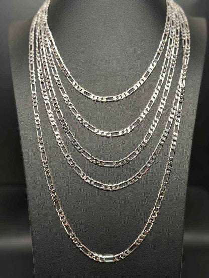 Solid 925 Sterling Silver Figaro Link Chain Necklace