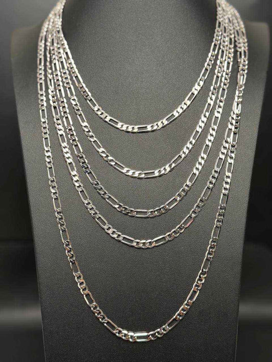 Solid 925 Sterling Silver Figaro Link Chain Necklace