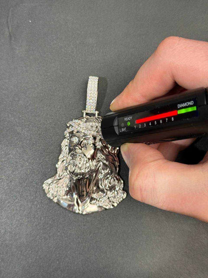 Moissanite Jesus Head Piece Pendant - Solid 925 Sterling Silver