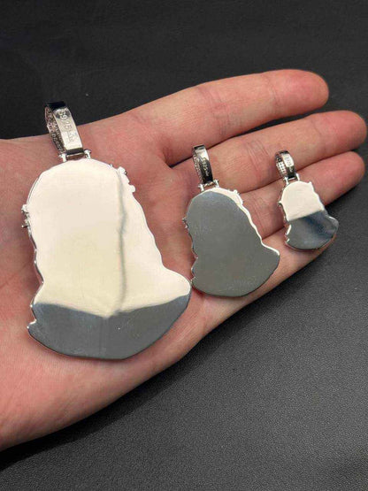 Moissanite Jesus Head Piece Pendant - Solid 925 Sterling Silver