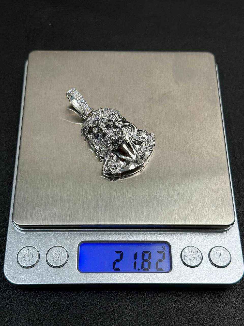 Moissanite Jesus Head Piece Pendant - Solid 925 Sterling Silver