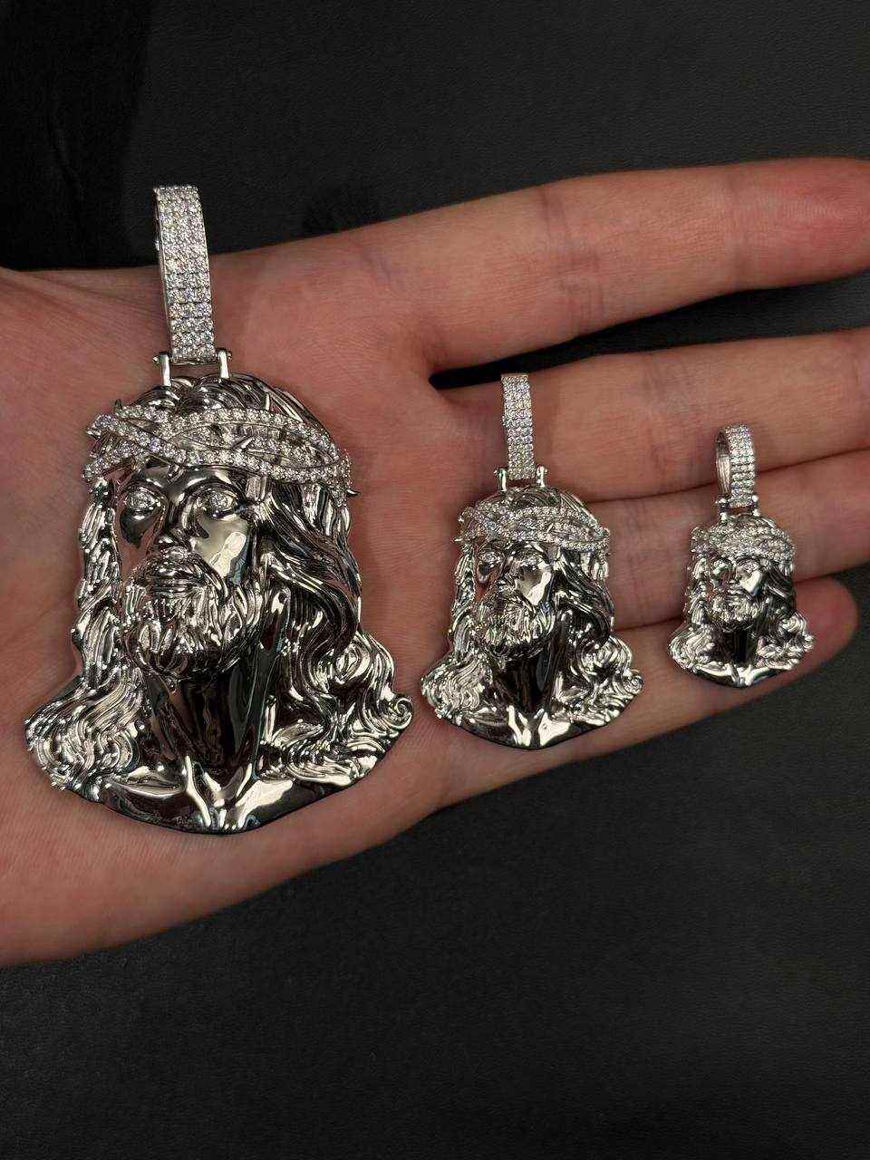 Moissanite Jesus Head Piece Pendant - Solid 925 Sterling Silver