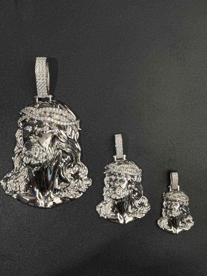 Moissanite Jesus Head Piece Pendant - Solid 925 Sterling Silver